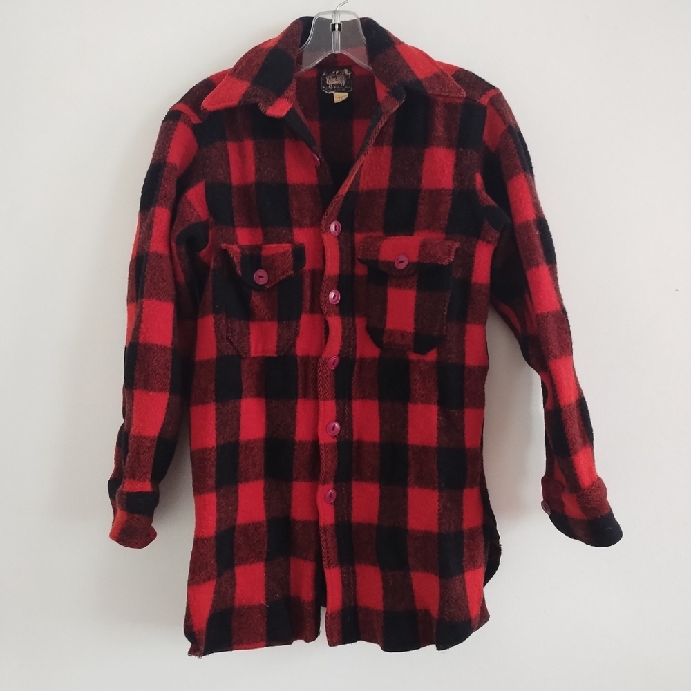 Vintage Woolrich 1950's Buffalo Plaid Red Shacket Top Jacket Wool Shirt
